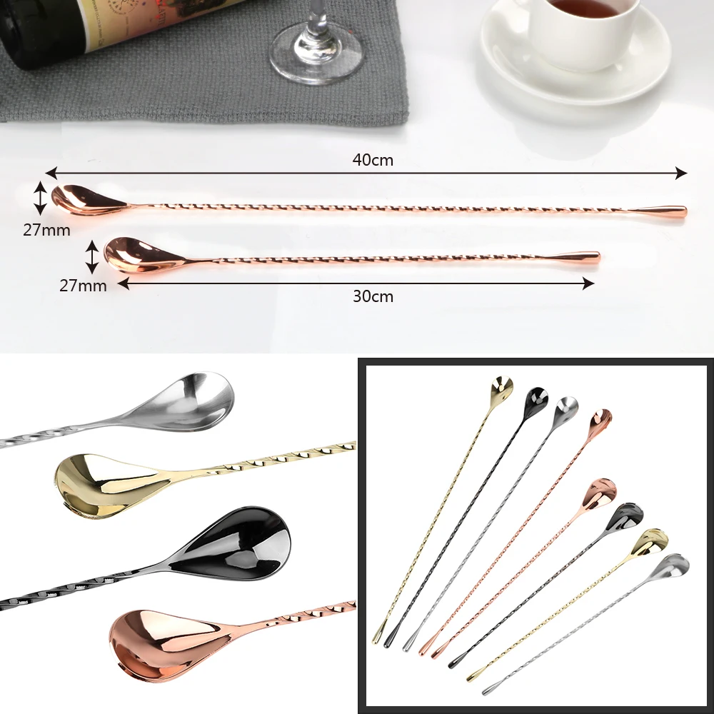 Cuchara Mezcladora de Cócteles con Patrón Espiral, Cuchara para Agitar, Herramientas de Barman, Cuchara de Bar de Acero Inoxidable, Cuchara Teardrop