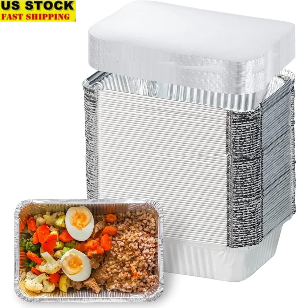 

100 Pack Heavy Duty Disposable Aluminum Foil Pans with Lids Baking Cooking Party Events Outdoor Use Food Containers