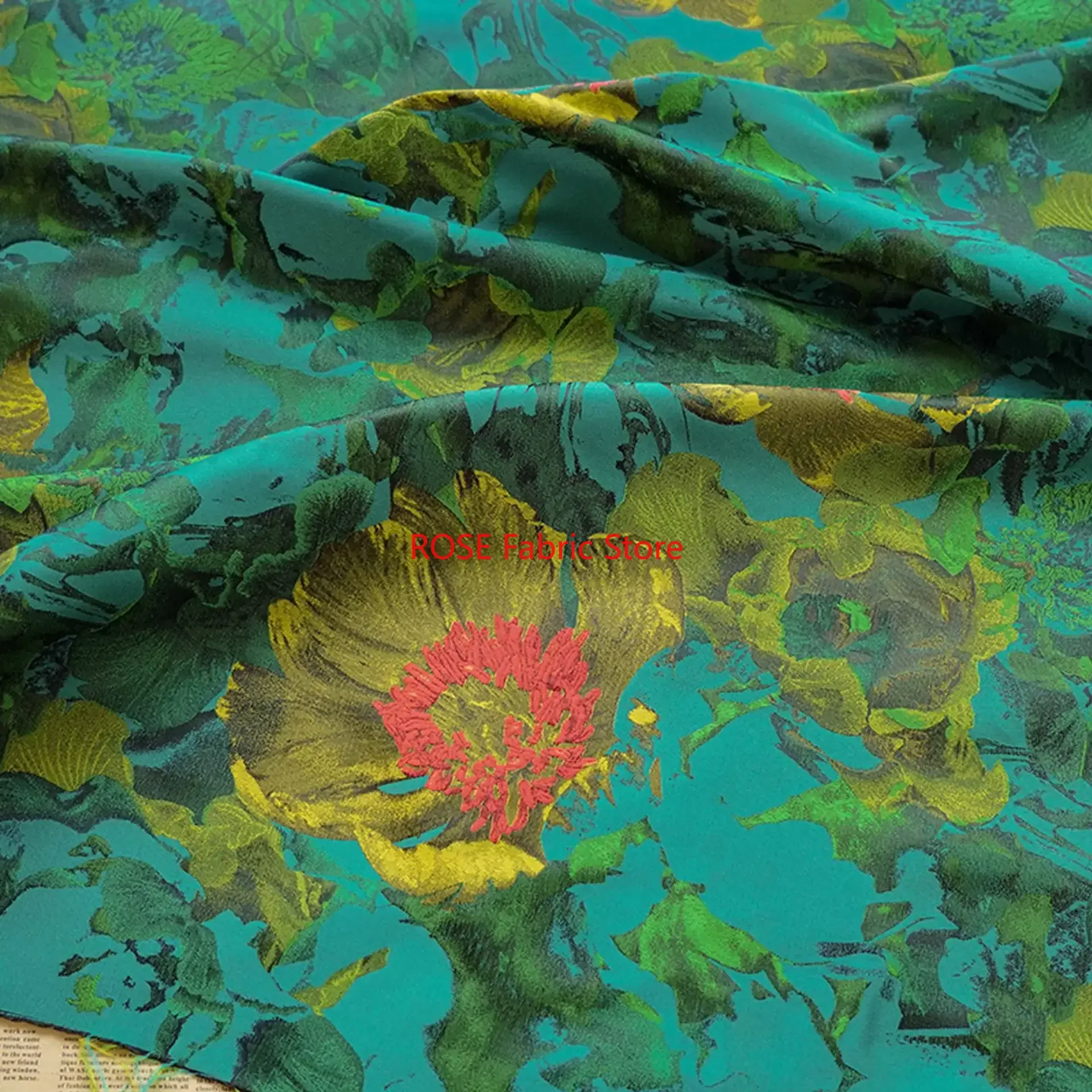 1 Meter Oil Painting Style Retro Floral Jacquard Fabric Soft Women's Dress Skirt Bag Decorative Sewing Fabric