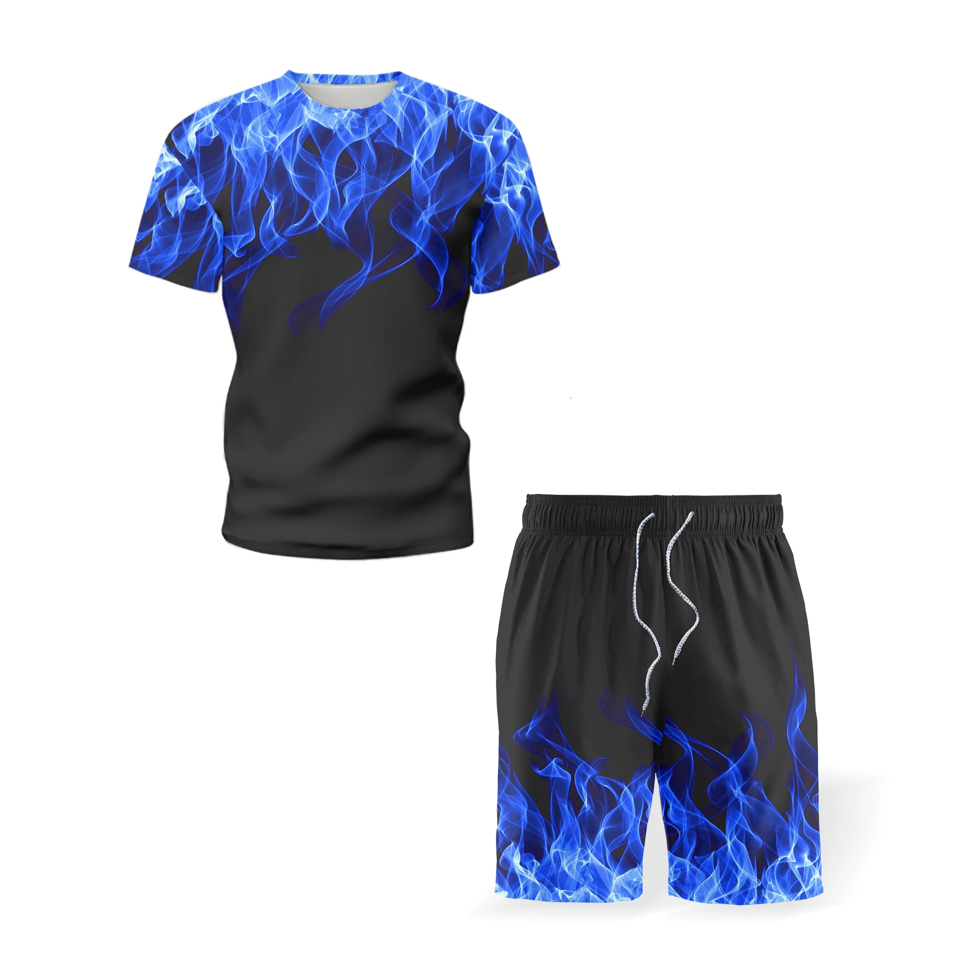 kids Sets Flame Fire 3D Print T-Shirts Beach Board Shorts Fashion Swimwear Girls Boys Streetwear Casual Tees Tops Suits Clothing image 2