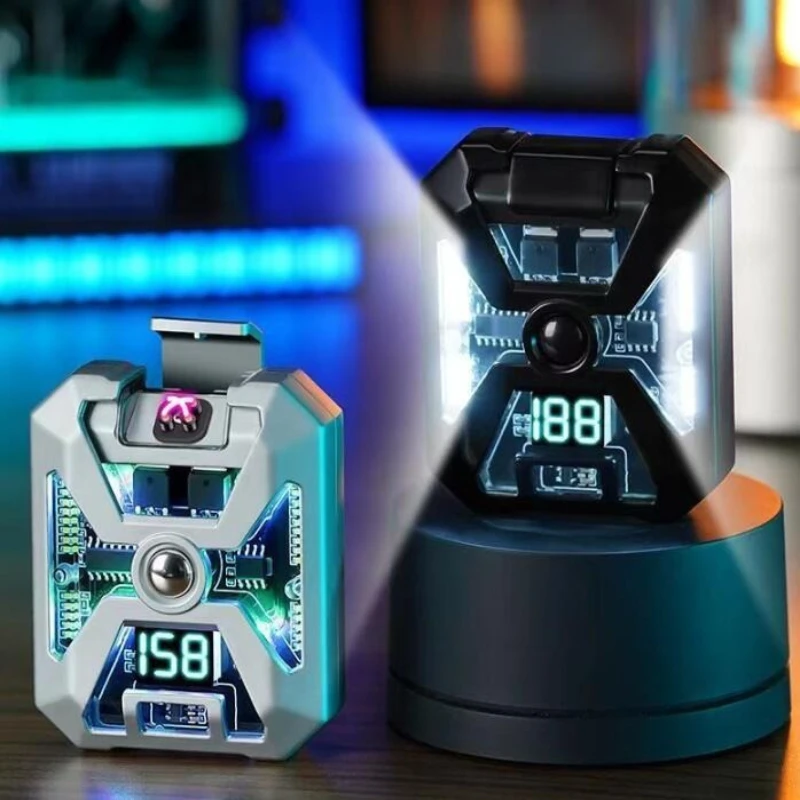 ولاعة قوس مزدوجة ميكانيكية عصرية مقاومة للرياح، ولاعة سجائر شحن USB، ملحقات السجائر، هدية رجالية جديدة #4