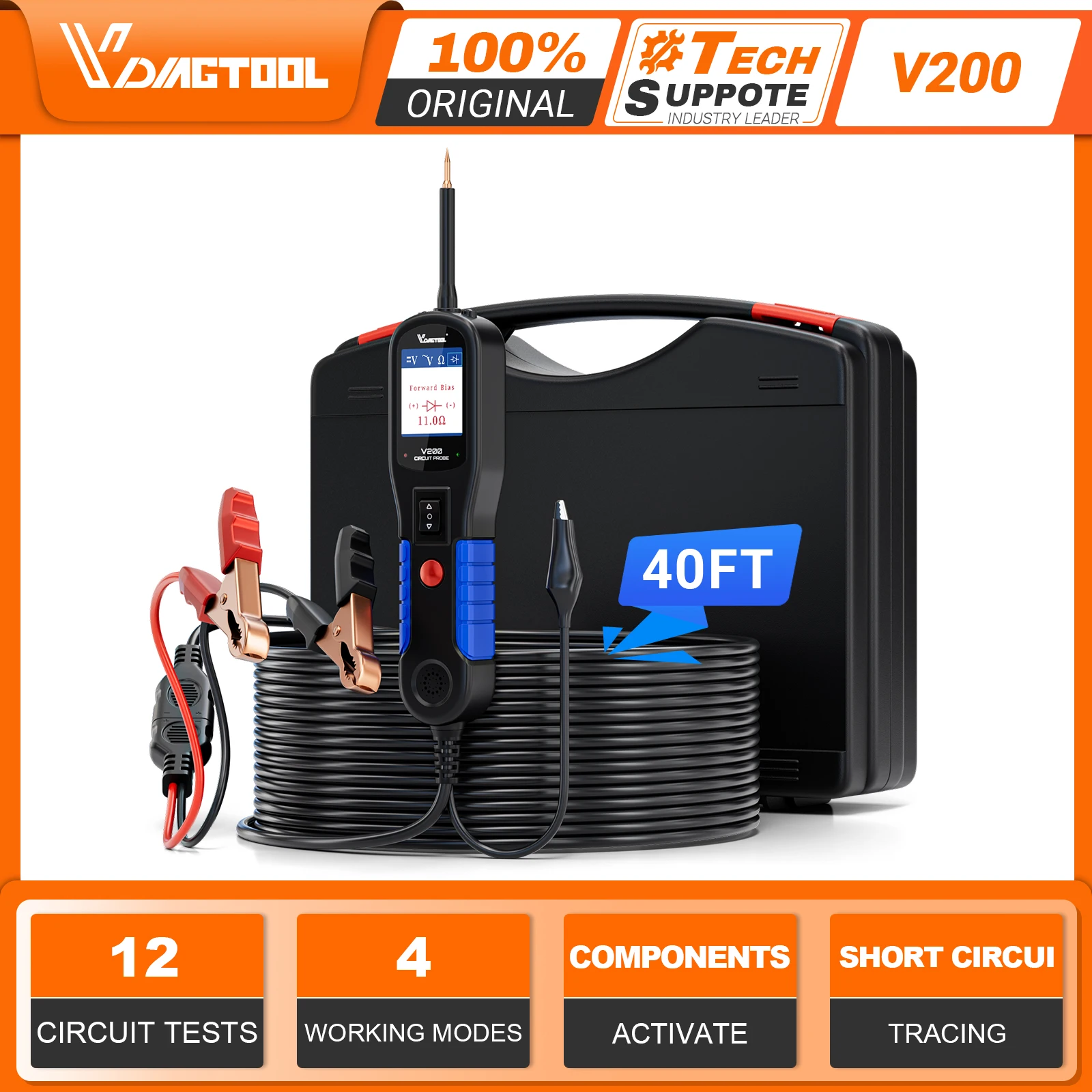 VDIAGTOOL V200 Auto-Stromkreisprüfer Stromkreis-Testset 12V 24V Auto-Spannungs- und Widerstandsmessgerät Kfz-Relais-Tester Diagnosewerkzeuge
