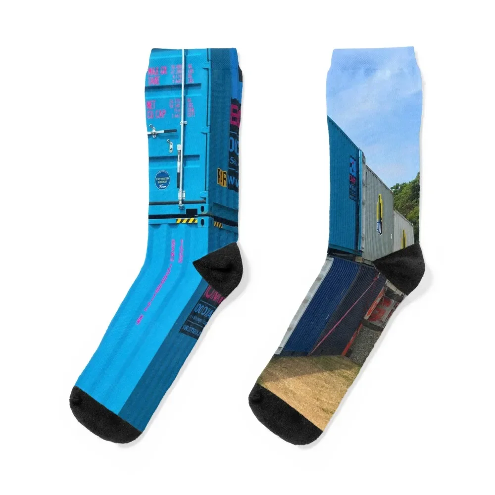 

Blue Shipping Containers Socks sports and leisure sport bright garter Men's Socks Luxury Women's