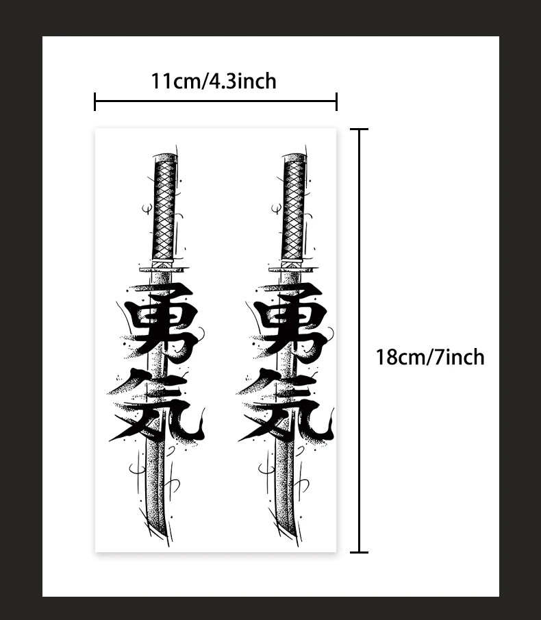 Langlebiger wasserdichter Tattoo-Aufkleber, nicht reflektierend, chinesisches Schriftzeichen, Messermuster, temporäres Tattoo für den Arm – Detail 2