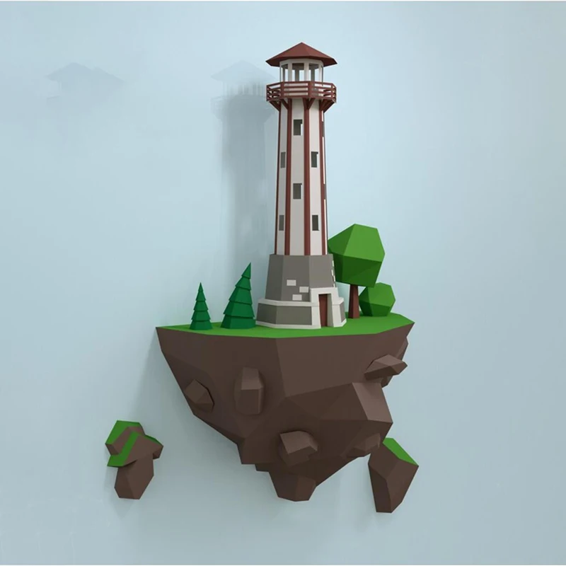 

46cm Lighthouse islan 3D Paper Model Handmade Low Poly Origami Modern Home Room Ornaments DIY Papercraft Hanging Wall Decor Toys