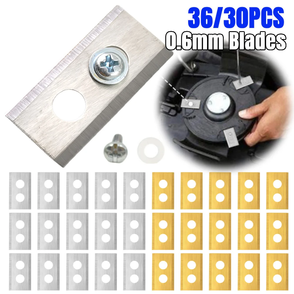 

36/30Pcs 0.6mm Lawn Mower Blades with Washers & Screw Double Hole Steel Replacement Blades for Mammotion Luba Robot Mowers