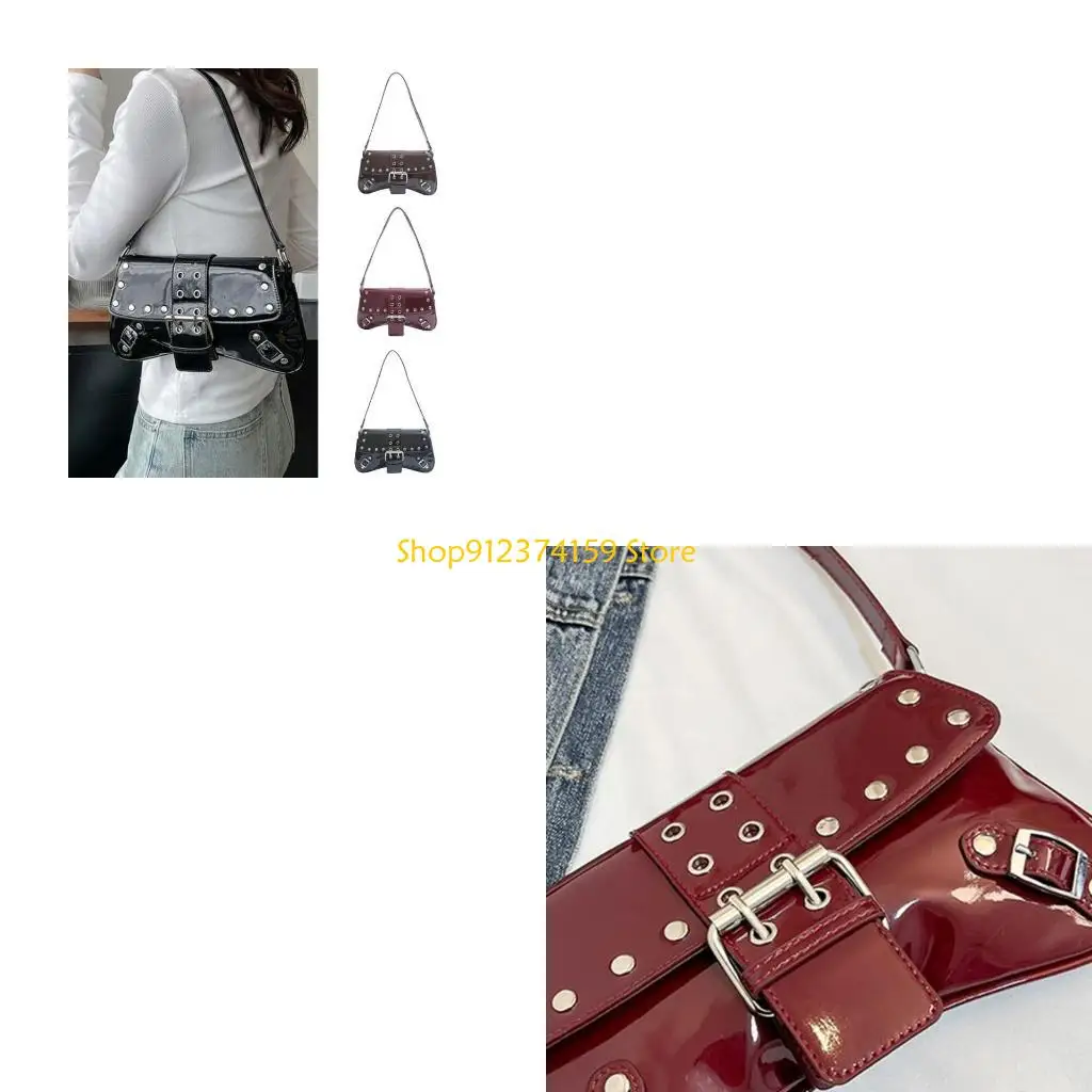 

G5AE Modern Fashion Armpit Bag Studs Shoulder Bag Women PU Leather Underarm Purse