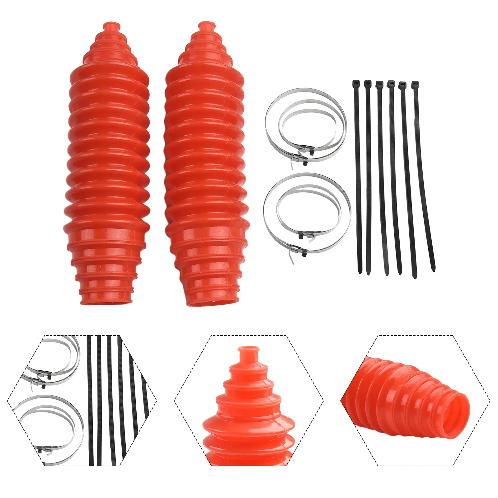 2 Set  Silicone Rack And Pinion Steering Boot Pinion Boot Gaiter Kit For Steering Cover And Pinion Cover Red Steering Hood Guard