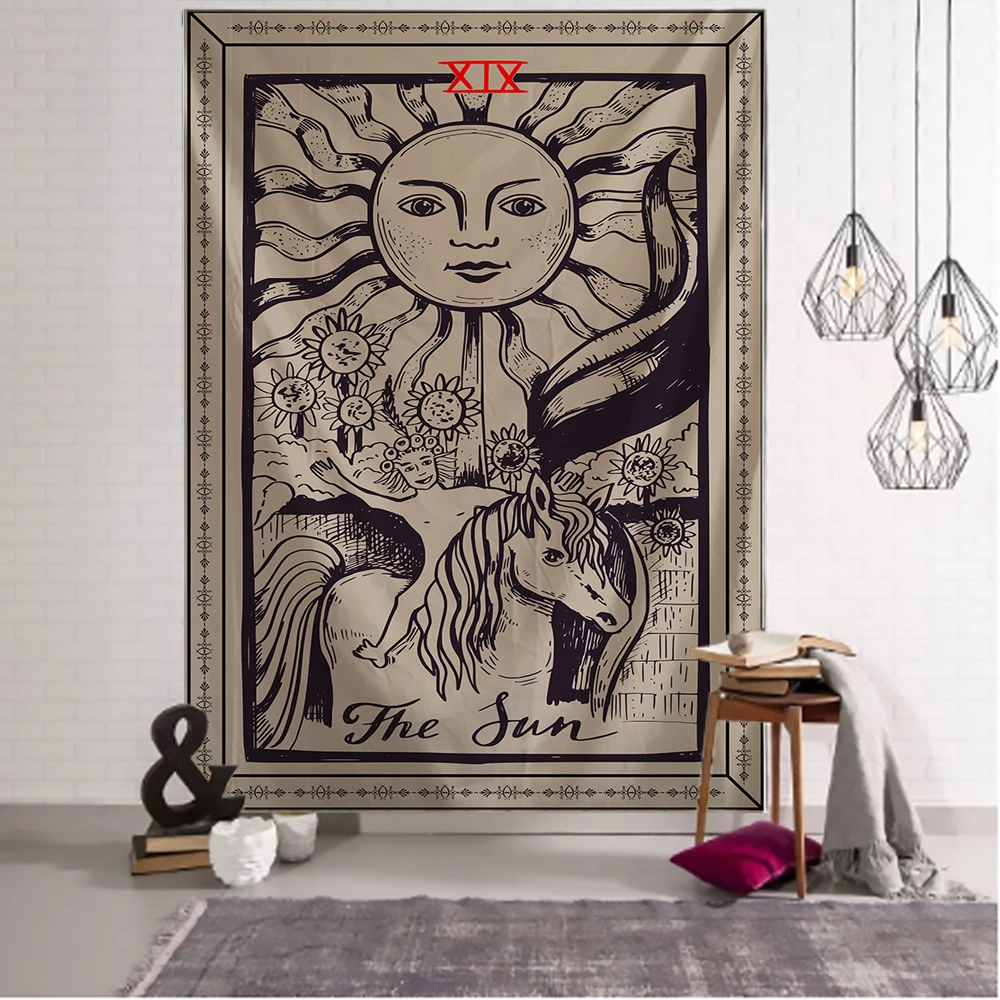 Tarot Card Tapestry Mystic Divination Wall Hanging Medieval Europe Style Tapestries Cloth Home Bedroom Dorm Decor Wall Blanket