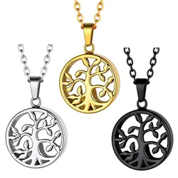Unisex Stainless Steel Tree of Life Locket Cremation Urn Pendant Necklace For Ashes Round Memorial Jewelry For Pet/Human