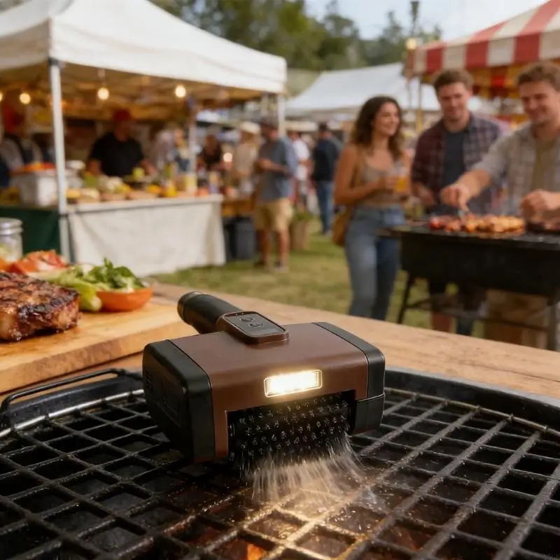 

Electric Barbecue Brush With brilliant And Safety Cover 304 Steel Moving Bristles For Outdoor Cooking Space Care Y5GB