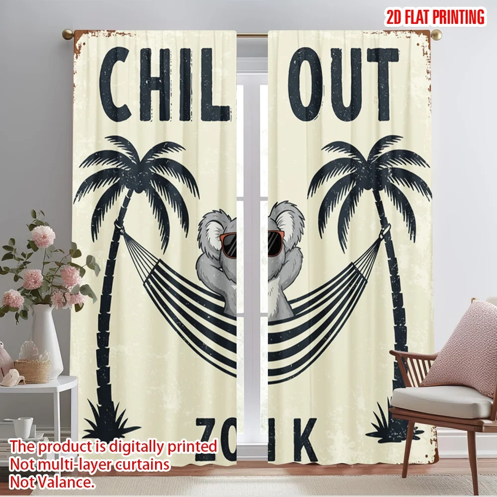 

2pcs 2D flat printing Curtains Chill Out Zone Relaxing Koala Polyester Without Electricity All Season Party & Holiday Decor