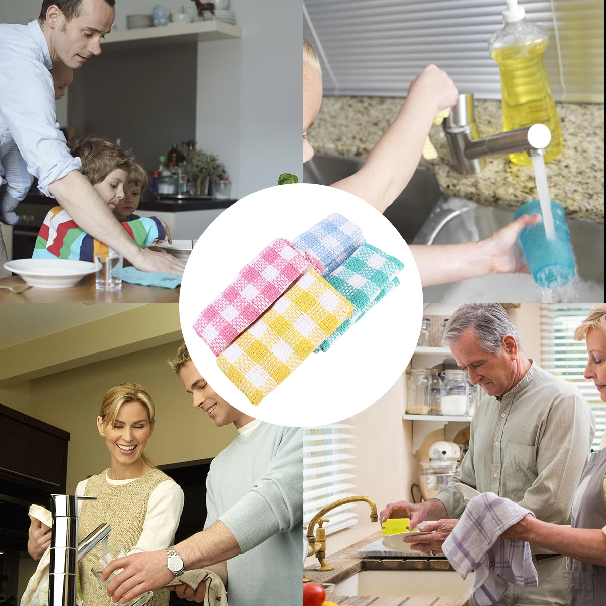 

8Pcs Plaid Pattern Durable Cotton Dish Towels Water Absorbent Cleaning Cloths for Kitchen Restaurant Home Use Wash Towel