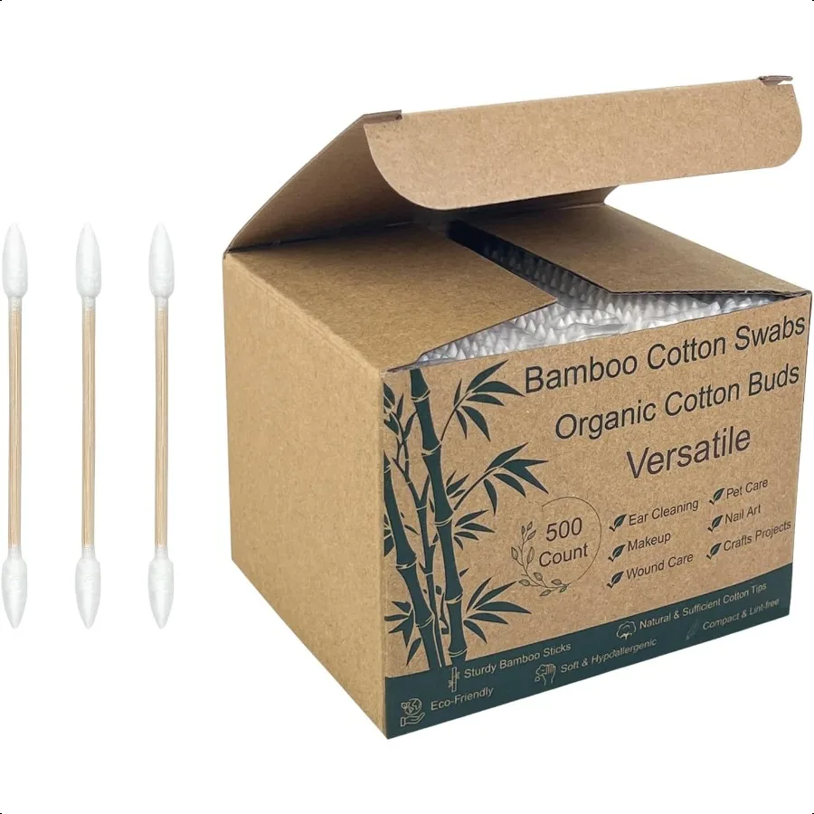 500 tamponi di cotone di bambù con punta di precisione Boccioli di cotone organico biodegradabili con punte di precisione Tamponi di legno ecologici per il trucco