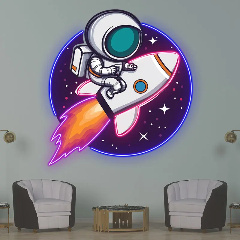 Astronauta Rocket Custom Neon Sign, Luzes LED de Viagem Interestelar, Sinais de néon para decoração infantil, Presente de aniversário