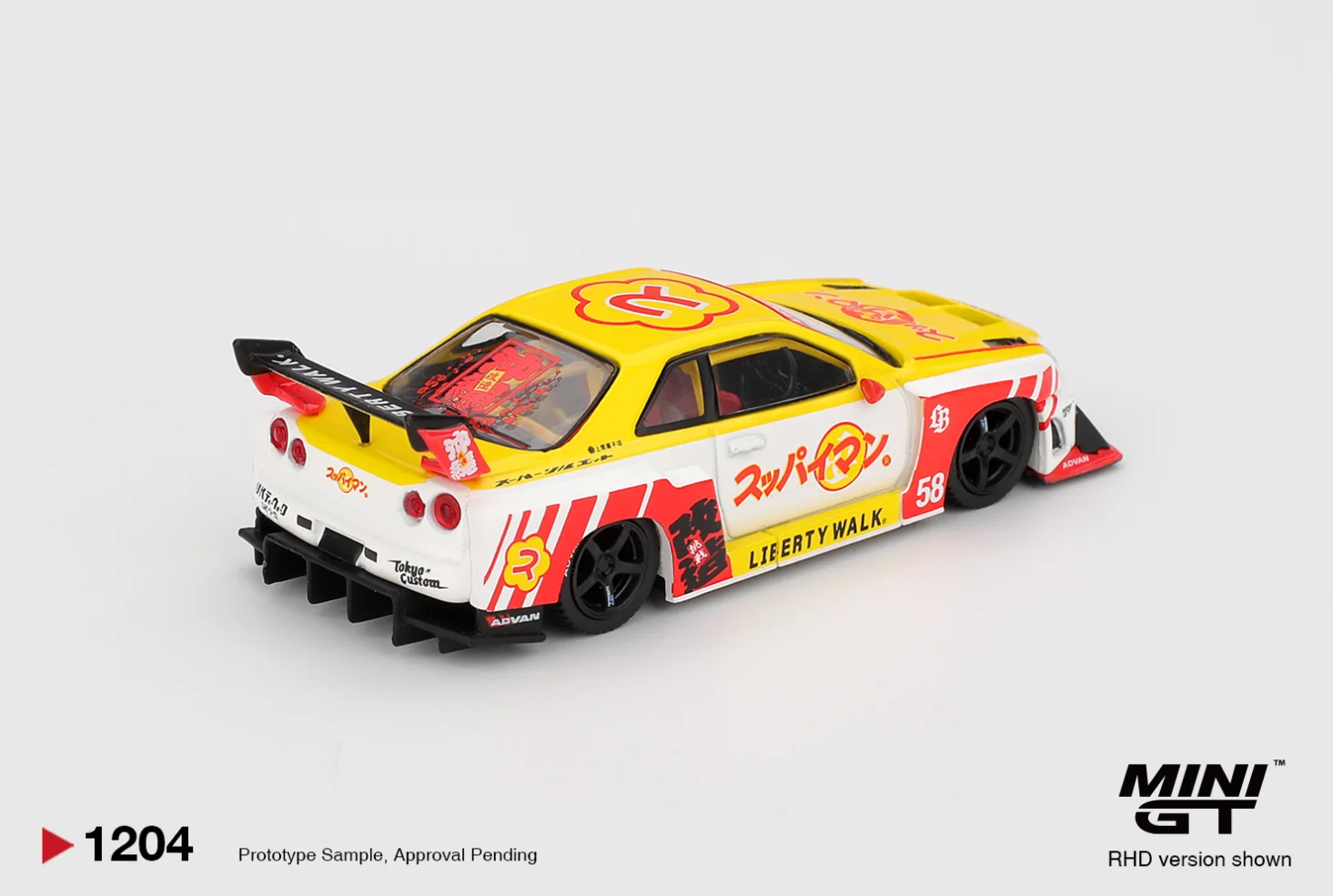 MINIGT 1:64 LB-ER34 Super Silhouette SKYLINE Suppaiman Okinawa Druckguss-Modellauto