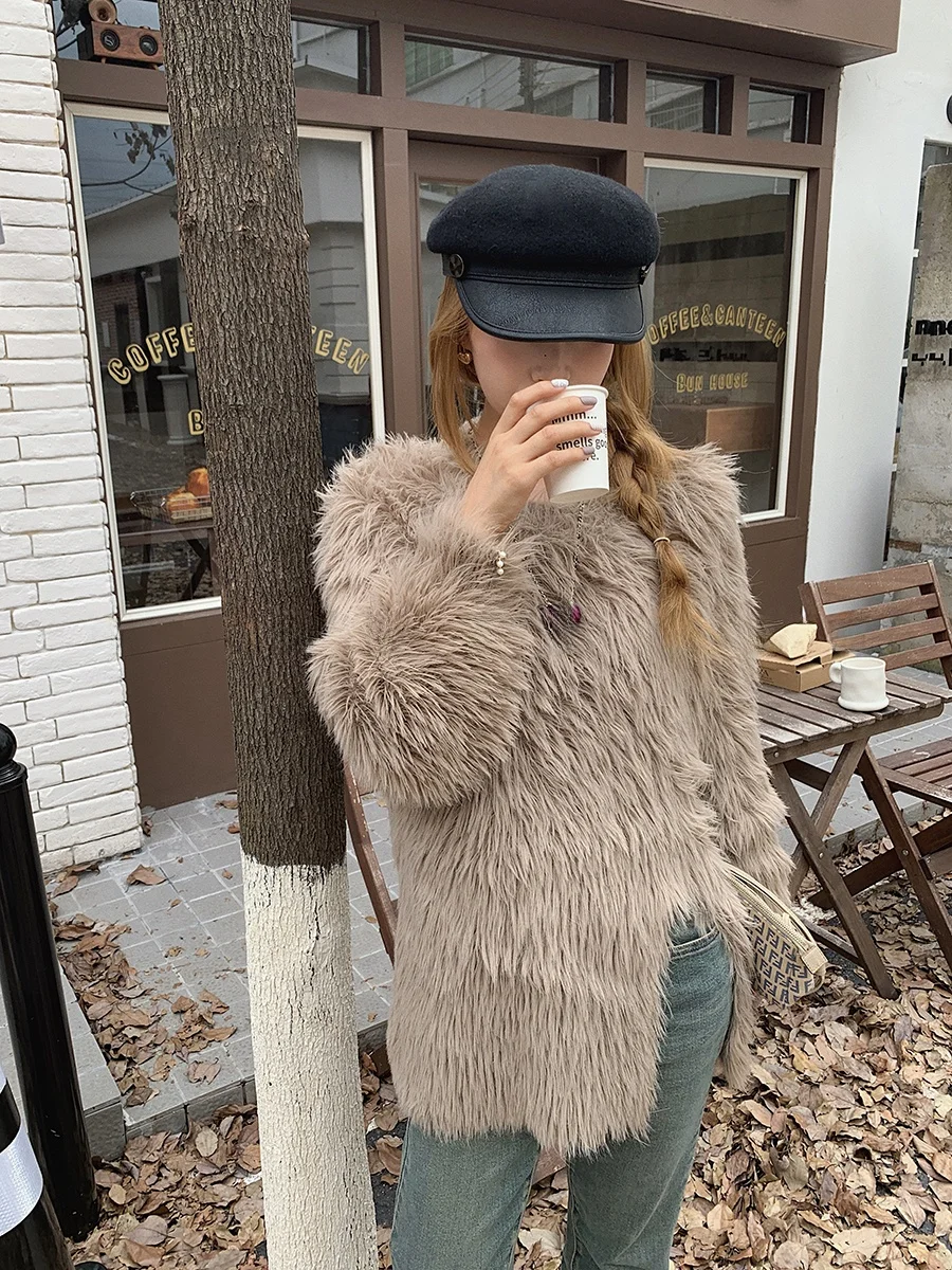 

Blue Collection Long Hair Mink Sweater Faux Fur Luxury Women's Knitwear Autumn Season 00% Nylon Fiber Material