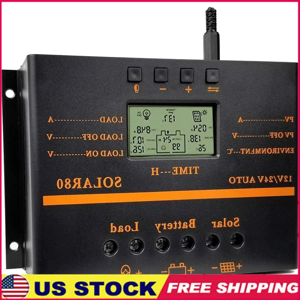 

80A Solar Charge Controller PWM Regulator 12V 24V Discharge Monitor USB Output Overcurrent Protection