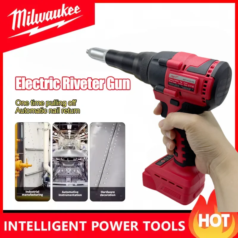 

100%Milwaukee 4.8MM Cordless Electric Riveter Gun Brushless Rivet Riveting Tool With LED Light For Milwaukee 18V Battery New