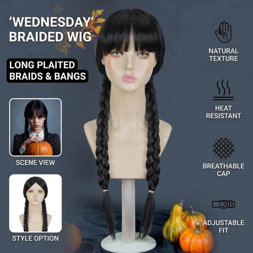 Christmas Halloween Synthetic Black Braided Wig for Women None Lace Party Cosplay Daily Use Music Festival