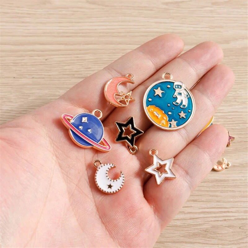 Tusember 10 Stück Cartoon Emaille Sonne Mond Stern Charms Anhänger für Halskette Ohrringe Armband DIY Schlüsselanhänger Schmuckherstellung Zubehör – Detail 1