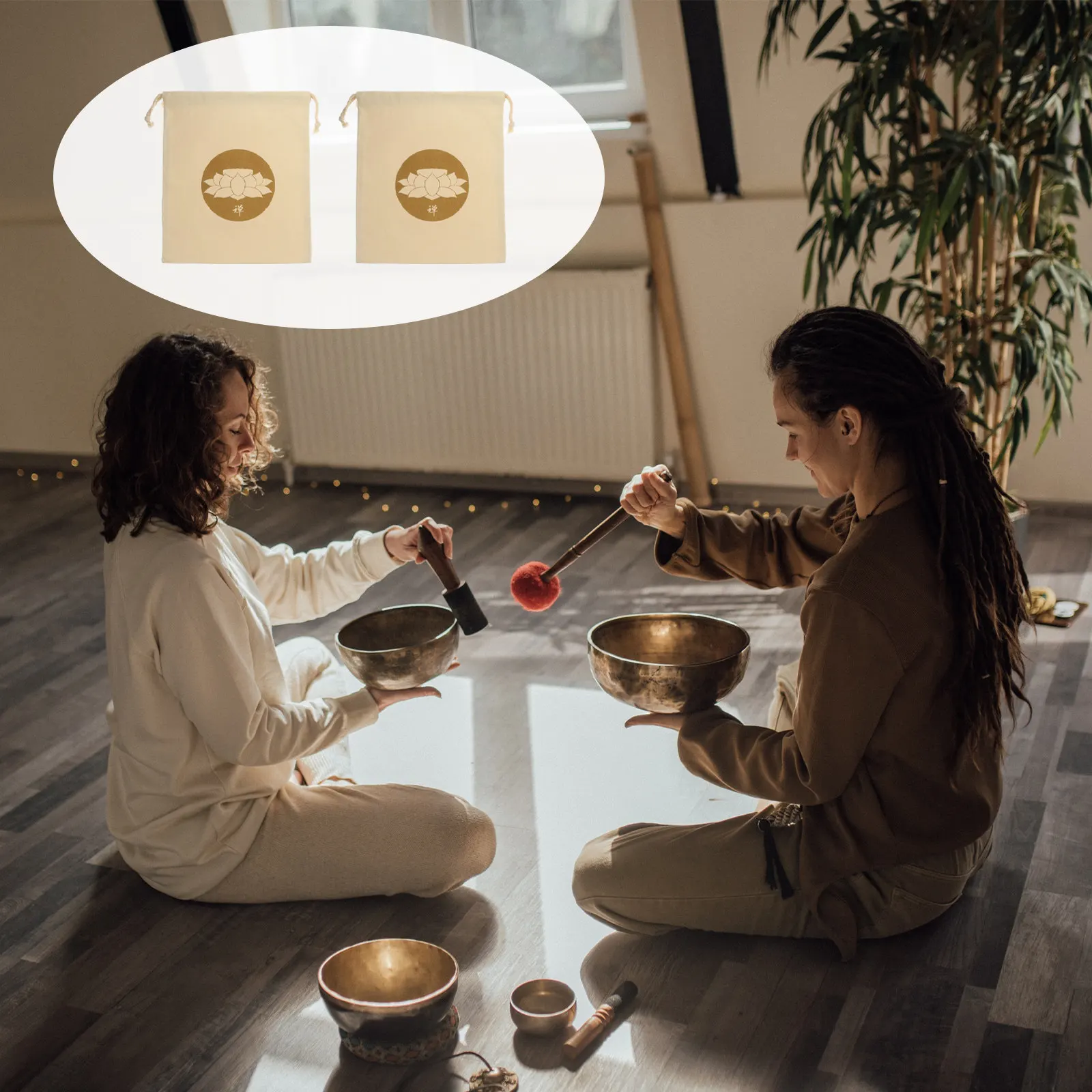 2pcs Singing Bowl Drawstring Bag – Premium Cotton Storage Pouch for Meditation, Sound Healing & Travel - view 3