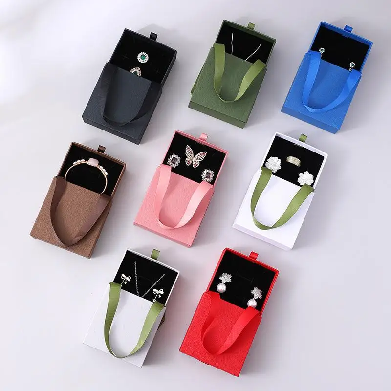 Portable Jewelry Packaging Box Earrings Necklace Ring Pendant Storage Organizer Case Wedding Gift Box Paper Drawer Jewelry Box