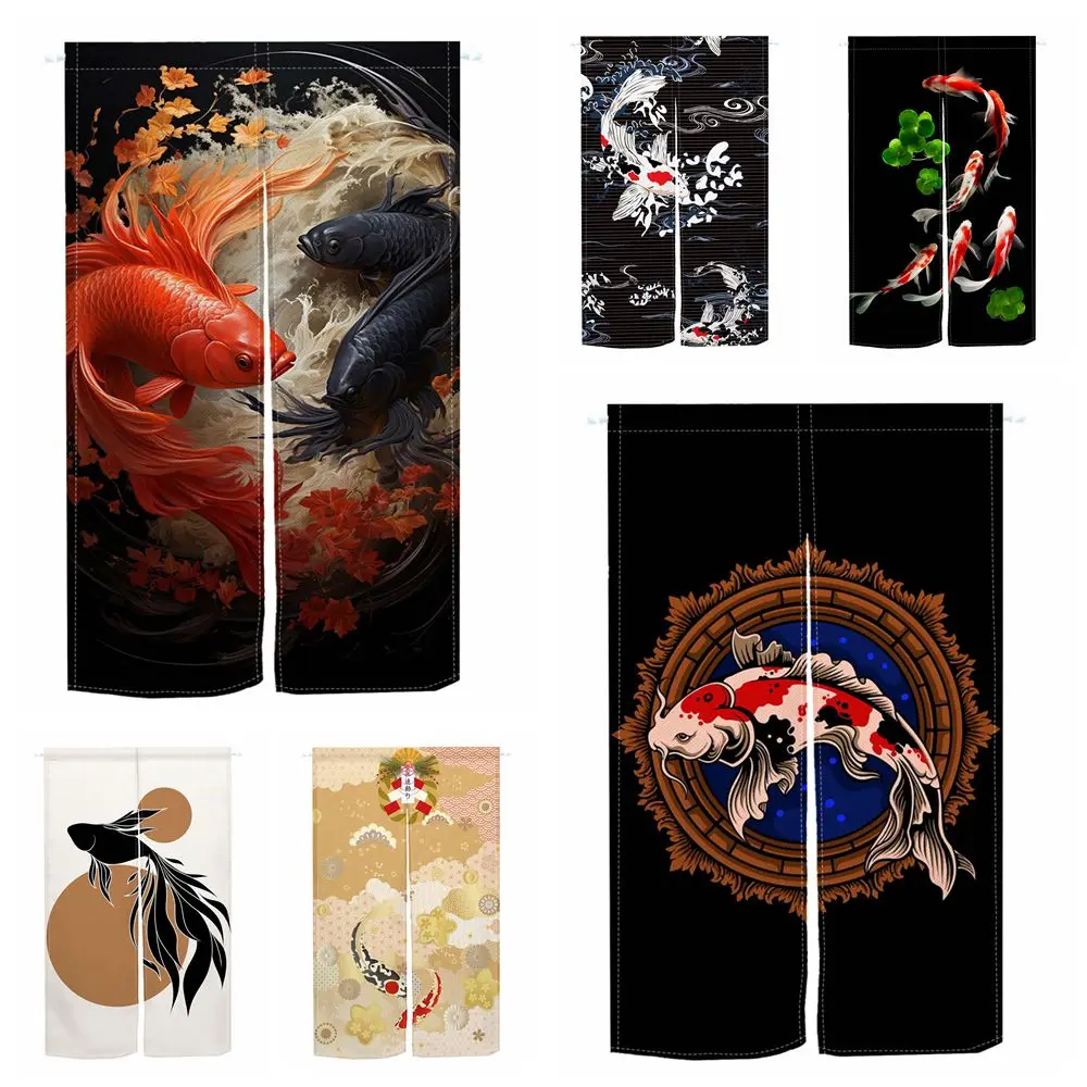 

Koi Fish Japanese Style Door Curtain Fengshui Drape Kitchen Bedroom Restaurant Partition Curtain Custom Half-Hanging Curtain