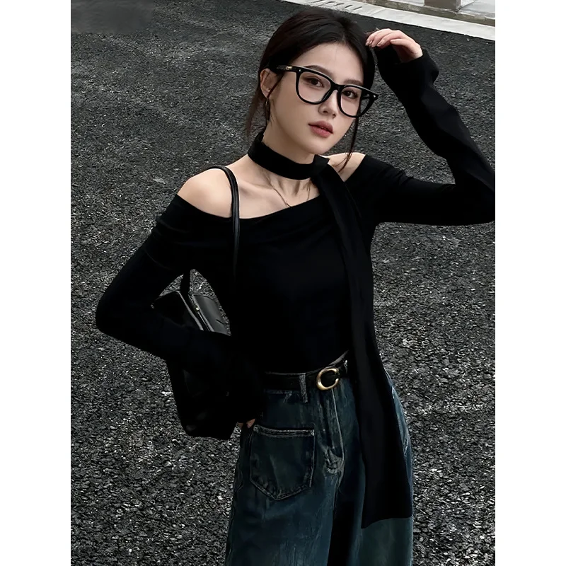 

Облегающая длинная футболка све, женская футболка на тонких бретельках с высокой талией, модный повседневный топ на осень-зиму