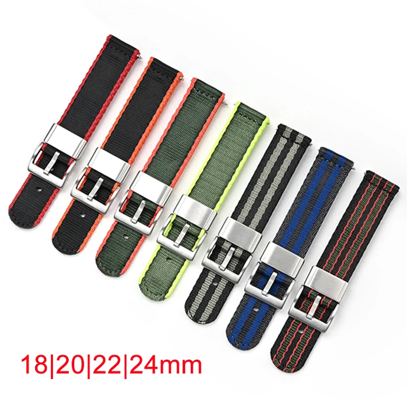 Тканый нейлоновый ремешок 18 мм, 20 мм, 22 мм, 24 мм, быстросъемный мужской спортивный холст, сменный ремешок для часов, аксессуары для часов