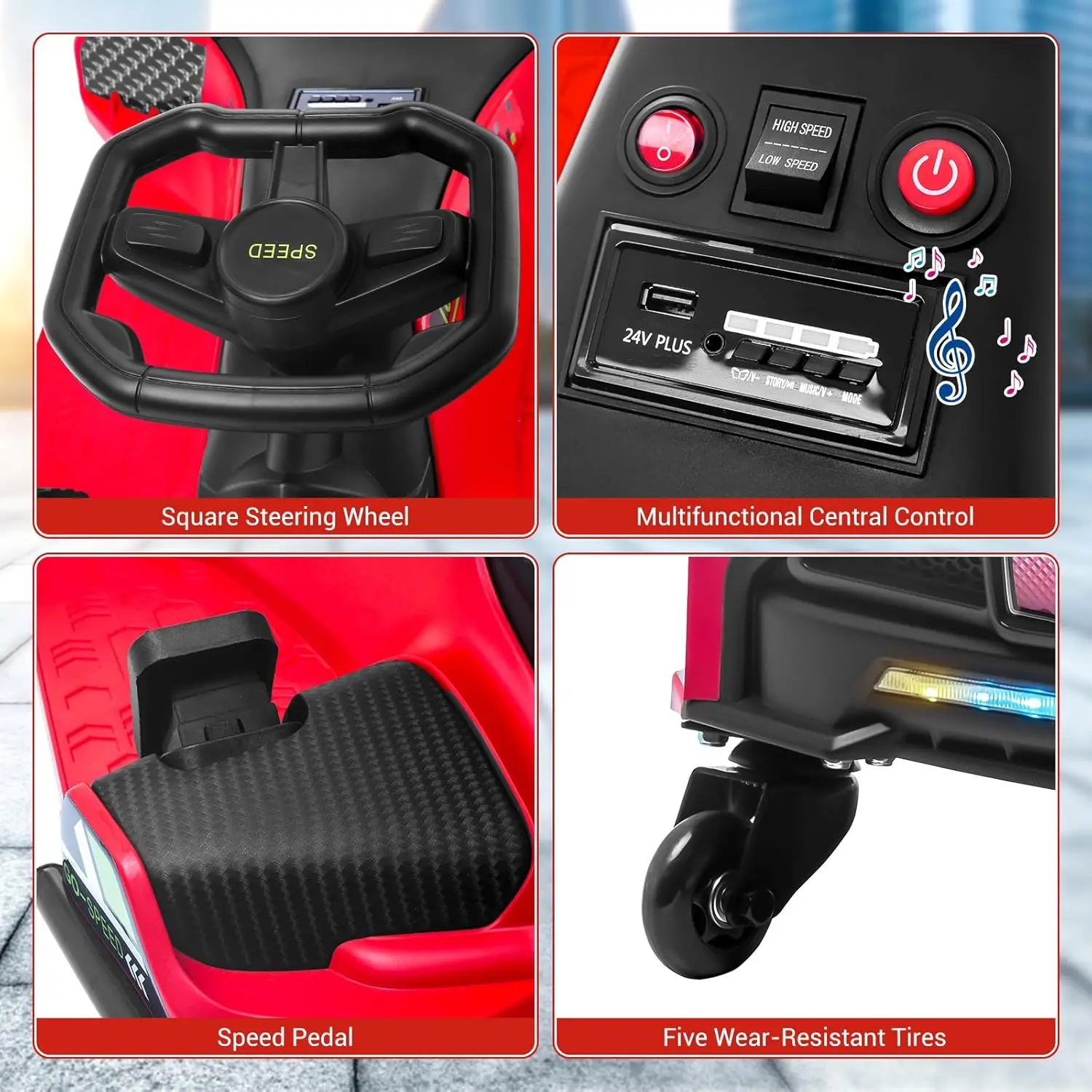 Kids Drifting Car 12V Ride On Go Kart with 45W Brushless Quiet Motor 5 mph Electric Drifting Go-Kart with 5 Wheels Led Light