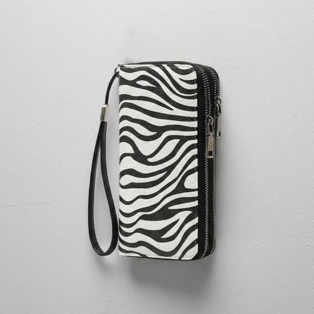 Lady Cards Pouch Portable Leopard Print Long Wallet Solid Color PVC Multiple Cards Purse Cow Print Stripe PU Handheld Bag Men