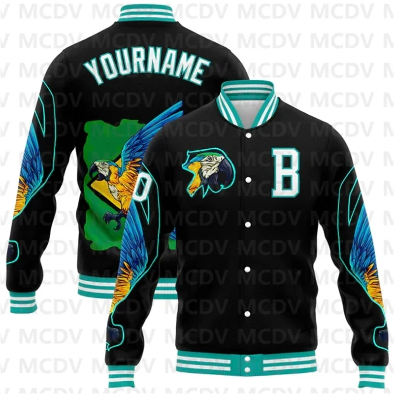 Custom Black White Dragon 3D Pattern Design Bomber Full-Snap Varsity Letterman Jacket