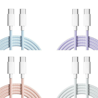 XB-For Iphone 15 Macaron Data Cable Dual Type-C Fast Charging Braided Data Cable C To C 60W 100Cm Charging Cable,Pink Easy Insta