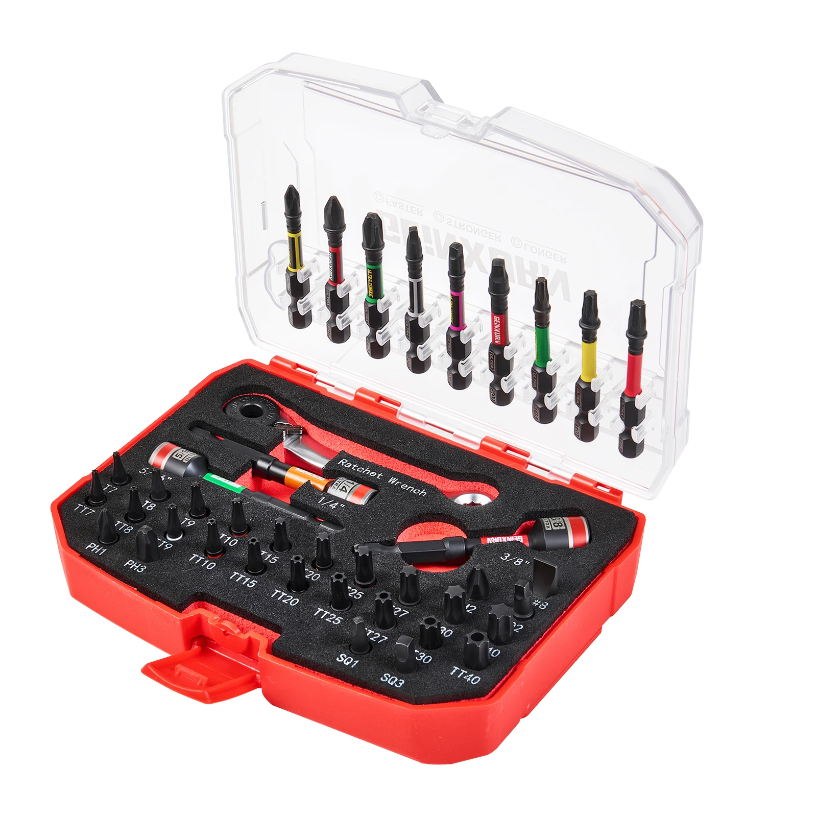 Geinxurn Magnetic Screwdriver Bit Set (Phillips/Slotted/Torx/Hex/PZ,SQ) Mixed S2 Steel Material, Comes with Matching Storage Box