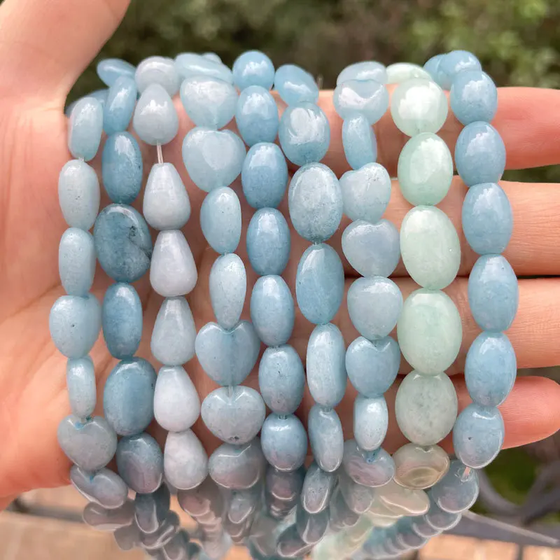 Oval Heart Olivary Teardrop Aquamarines Jades Stone Spacer Beads for DIY Accessories Charm Bracelet Necklace Jewelry Making 15\