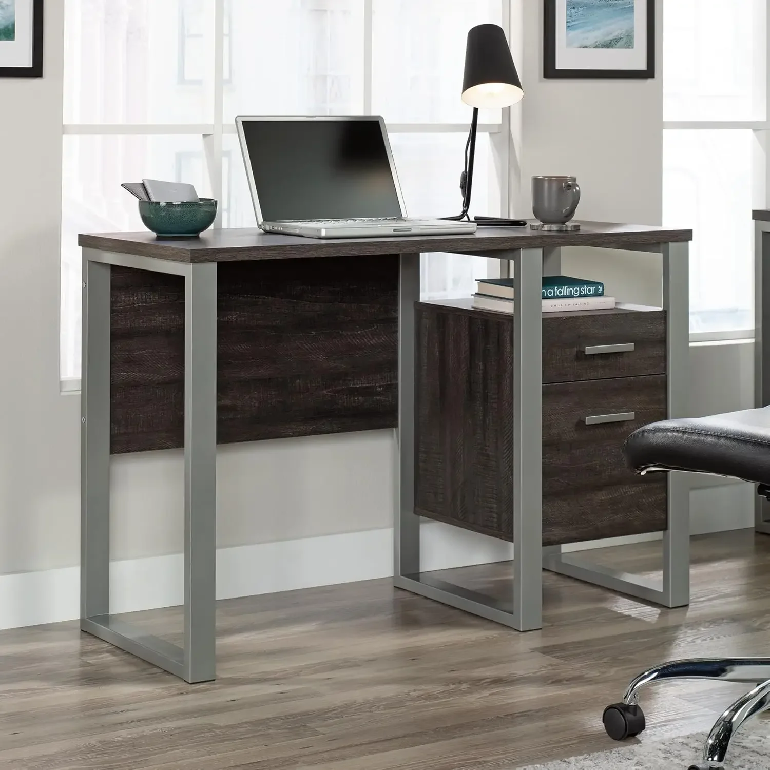 

Rock Glen Single Pedestal Desk, L: 45.0" x W: 17.99" x H: 29.65", Blade Walnut Finish