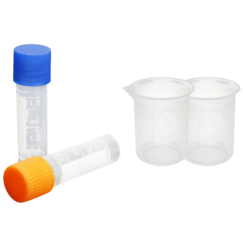 HOT SALE 50Pcs 1.8Ml Plastic Graduated 0.063Oz Cryovial Test Tube Sample Pipe With Seal Cap & 2X Clear Plastic Measuring Cup