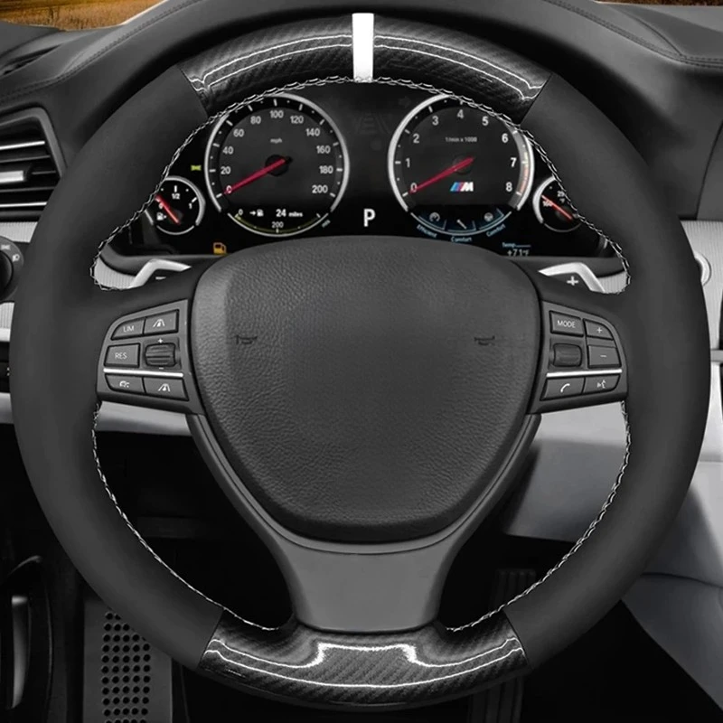 Black Suede Black Carbon Fiber Car Steering Wheel Cover For BMW 5 Series 520i 528i F10 F11 F07 2009-2017 M5 F10 2011-2013