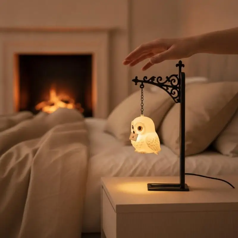Cute Hanging Animal Night Light Magic Owl Bookend Shelf Lamp Metal Book Organizer Vintage Decor Glowing Figurine For Home Office