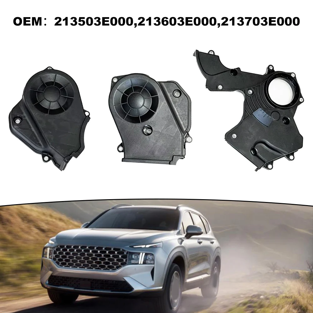 3PCS #Timing Cover Set 213503E000 213603E000 213703E000 Black ABS Replacement For Santa Fe For Optimus For For Azera /2.7L Engin
