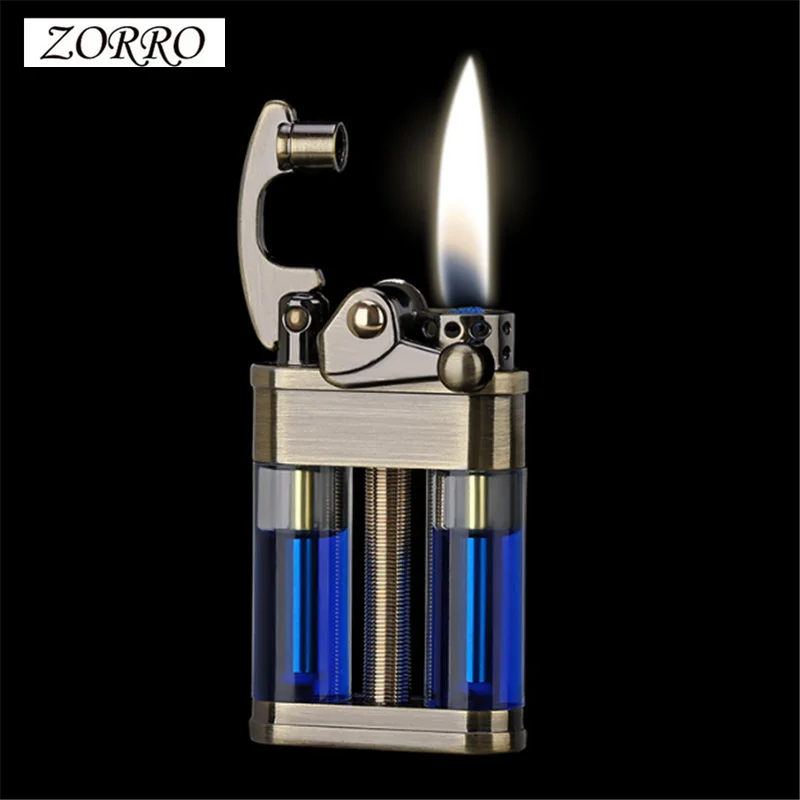 

ZORRO Creative Roker Arm Oil Lighter Transparent Fuel Tank Portable Retro Grinding Wheel Cigarette Lighter Men's Gift