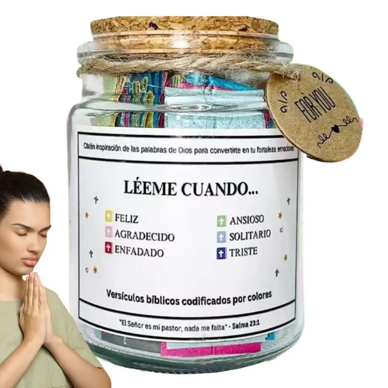 colorful Spanish Bible verses in jar Handmade Spanish Scripture Prayer Hope Bible Verse Jar With Spanish language