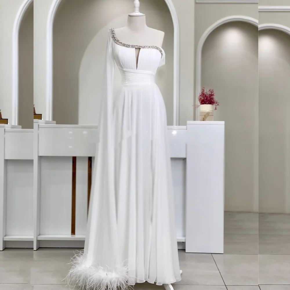 

Customized Modern Style Chiffon Sequined Pleat A-line One-shoulder Long Dresses Bespoke Occasion Formal
