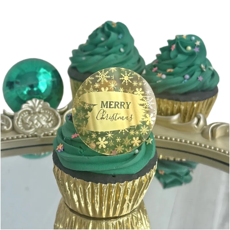 

8pcs Christmas Cupcake Decoration Ins Style Acrylic Round Cake Decoration Exquisite Compact Birthday Festival Baking Ornament