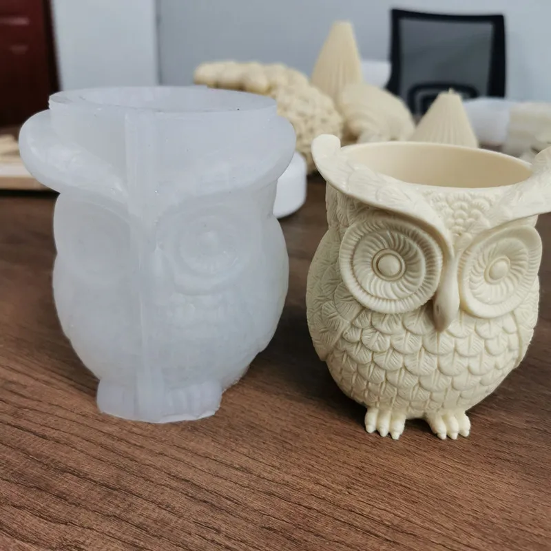 New Big Owl Succulent Flower Pot Ashtray Pen Holder Silicone Mold Scented Molds For Gypsum and Concrete Stone Carving Art  Tool