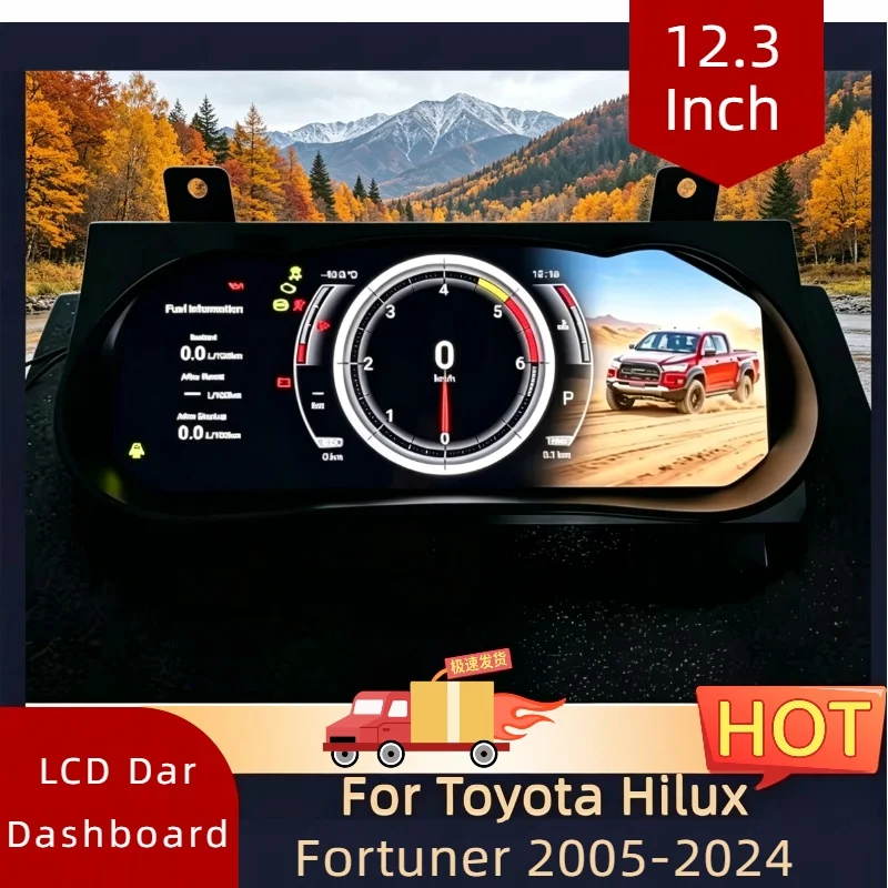Painel de Instrumentos Digital com Velocímetro para Toyota Hilux Fortuner 2005-2024, Painel de 12.3'' com Cockpit Virtual e Odômetro
