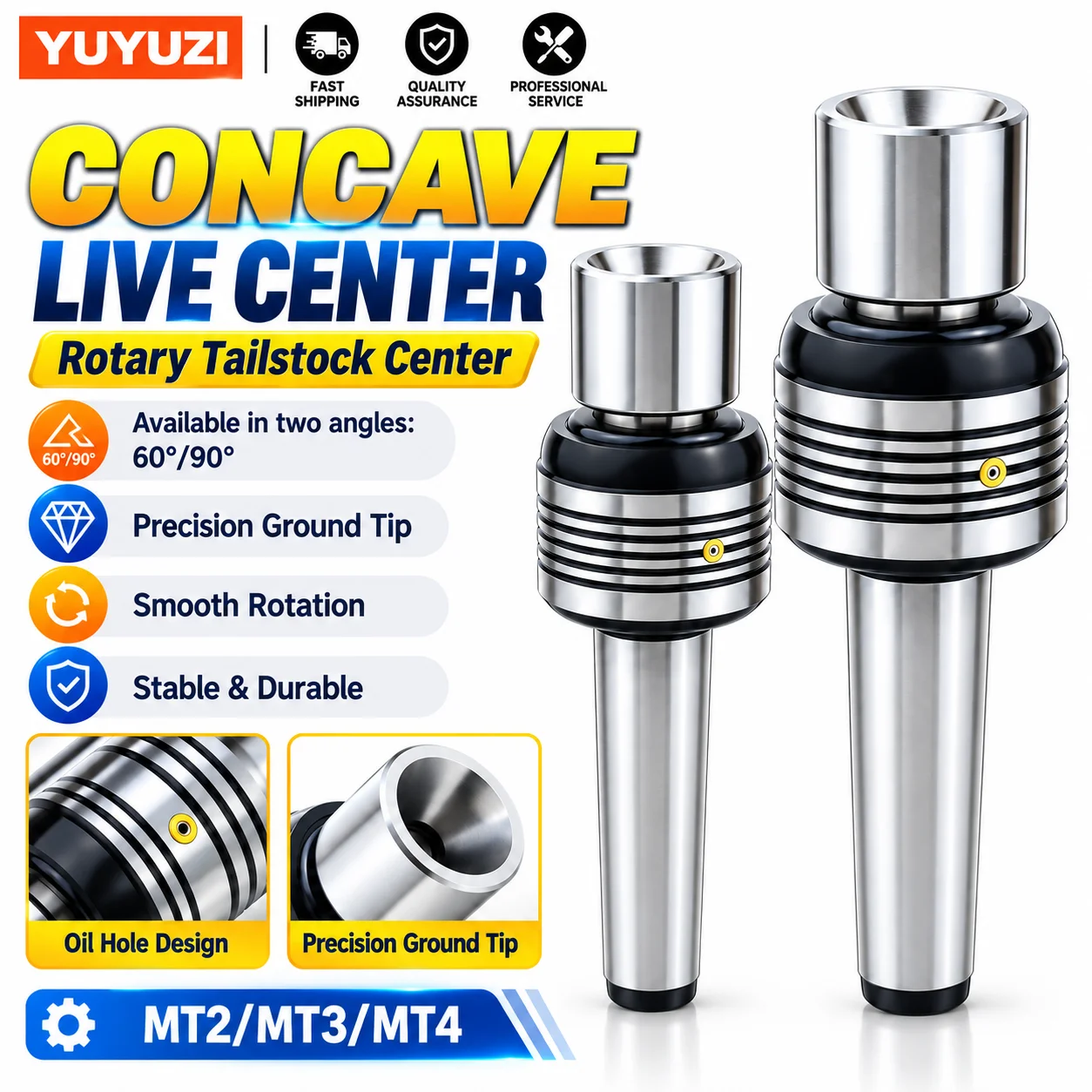 60°/90° CNC Lathe Concave Rotary Live Center MT2 MT3 MT4 Female Inner Cone Tailstock for Hollow Shaft Tube Round Bar Machining