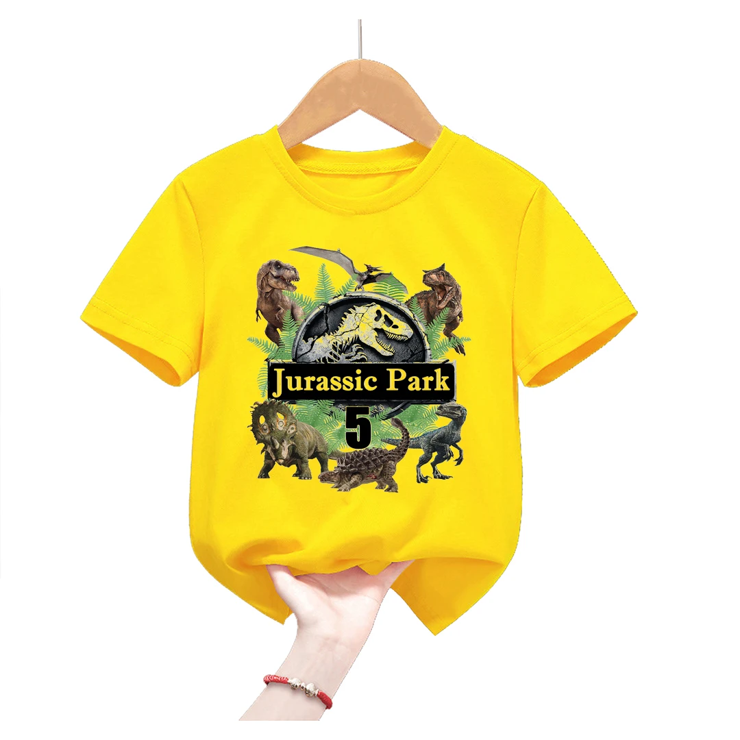 New Hot Sale Jurassic Park Birthday Gift 1-10 T Shirt Funny Dinosaur T-Shirt Boys tshirts Kids Clothes Tops Note Name Custom