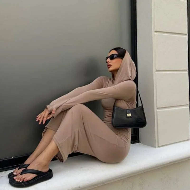 

New fashion personalized casual hooded slim dress simple and versatile temperament elegant holiday style high-end dress